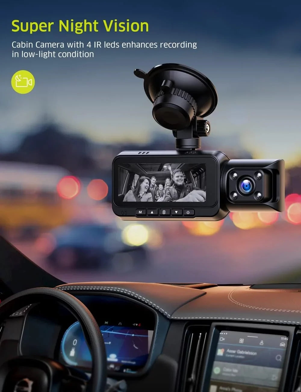 Camera and GPS Camera WiFi UHD Night Dash Card Cam, Inside Front 4K IR with Vision Car 64GB Dash TOGUARD