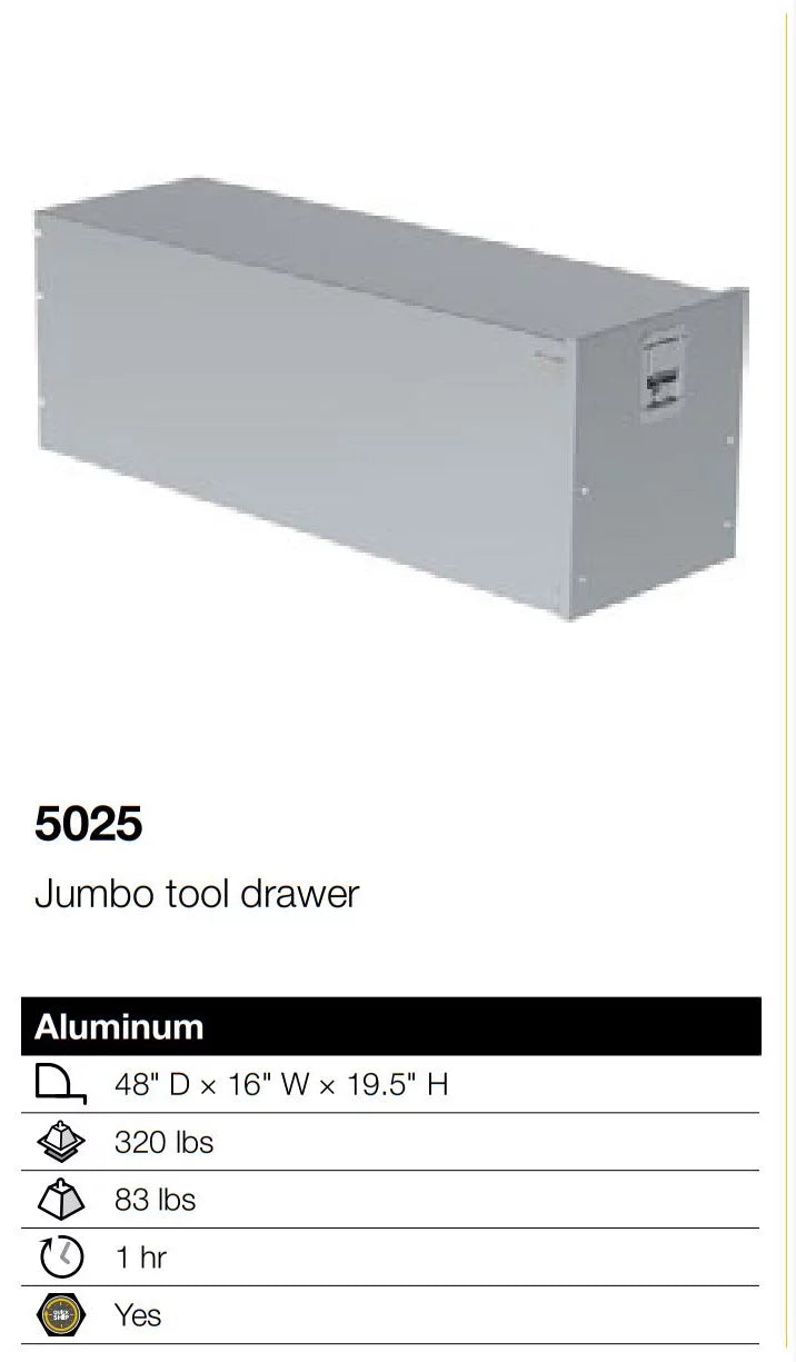 Drawer, 320 lbs x Tool 19"h, 5025 48"d 16"w Capacity, Aluminum, x Jumbo