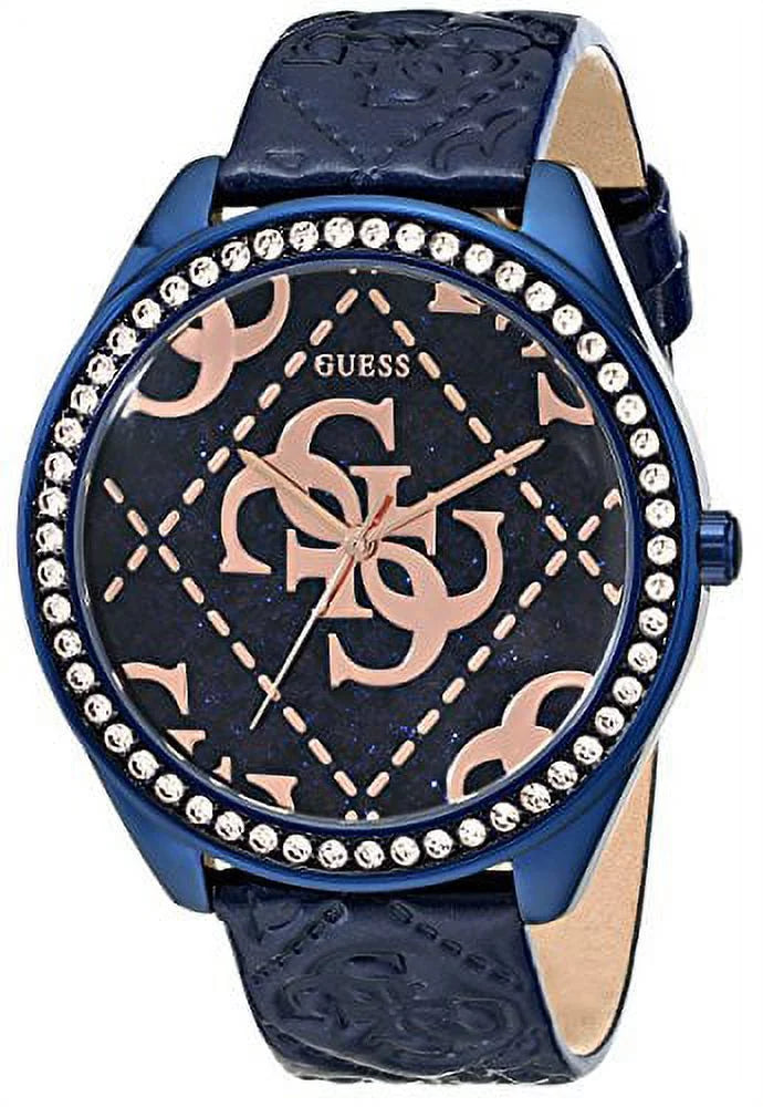 U0473L1 Gold-Tone with Women's Iconic Rose & Logo GUESS Blue Blue Watch Embos