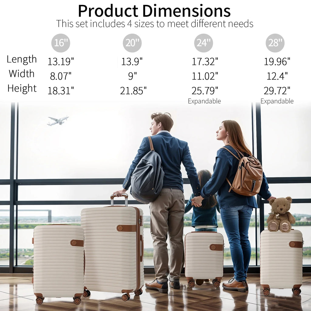 Suitcases Travel Hard Men Expandable with Shell Spinner Suitcase Luggage ABS 4 16''20''24''28'' With for TSA Women Packing Piece Cubes, Wheels 4 Lightweight Lock, Luggage Set Set,