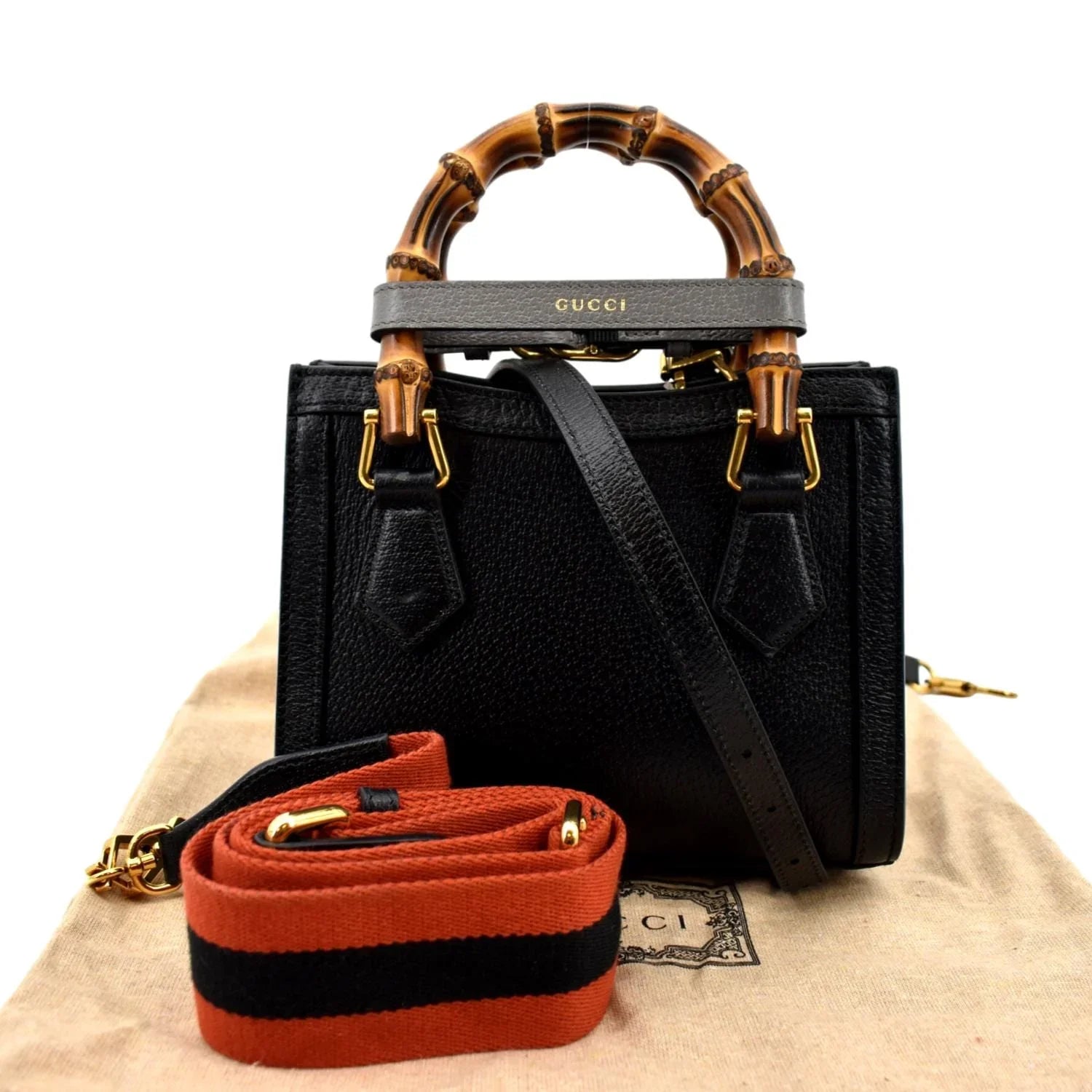 Bamboo Pre-owned GUCCI Bag 702732 Black Mini Leather Tote Diana