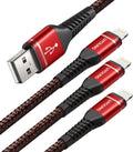 Pro/Mini/Air(Red) iPad Fast Unbreakable USB Nylon Braided Charger 3Pack ft Cord Max/8/7/6/5S/SE, Foot 10 Cord iPhone Long 10 Charging 11/X/XS/XR/XS iPhone iPhone Red with Compatible Charger