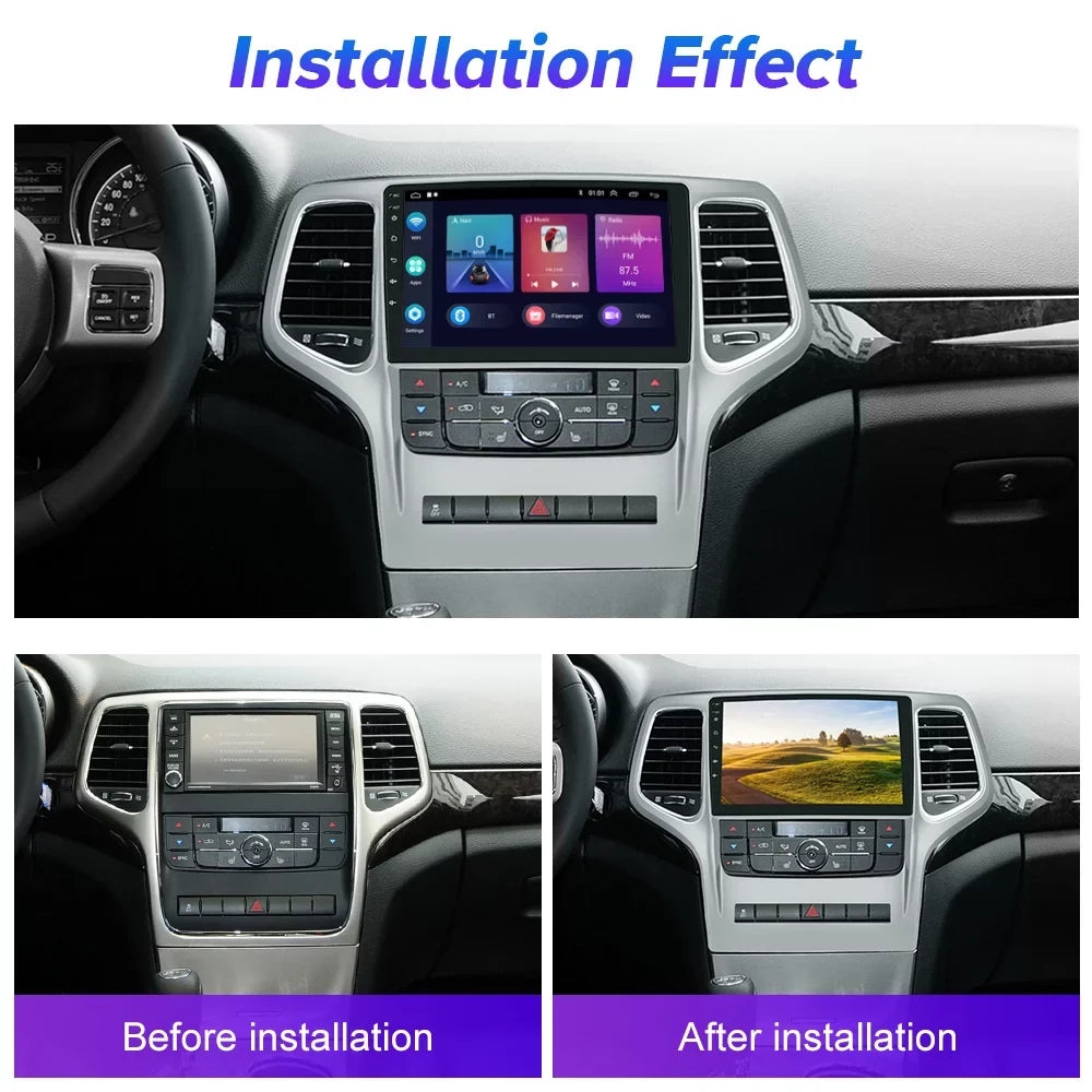 Stereo Link Bluetooth Grand 9'' for Wireless Auto USB, Car Touchscreen GPS Android Cherokee Camera Mirror Android 2+64G Hifi Backup 2008-2013 WIFI Carplay AHD Podofo Jeep Radio FM 13