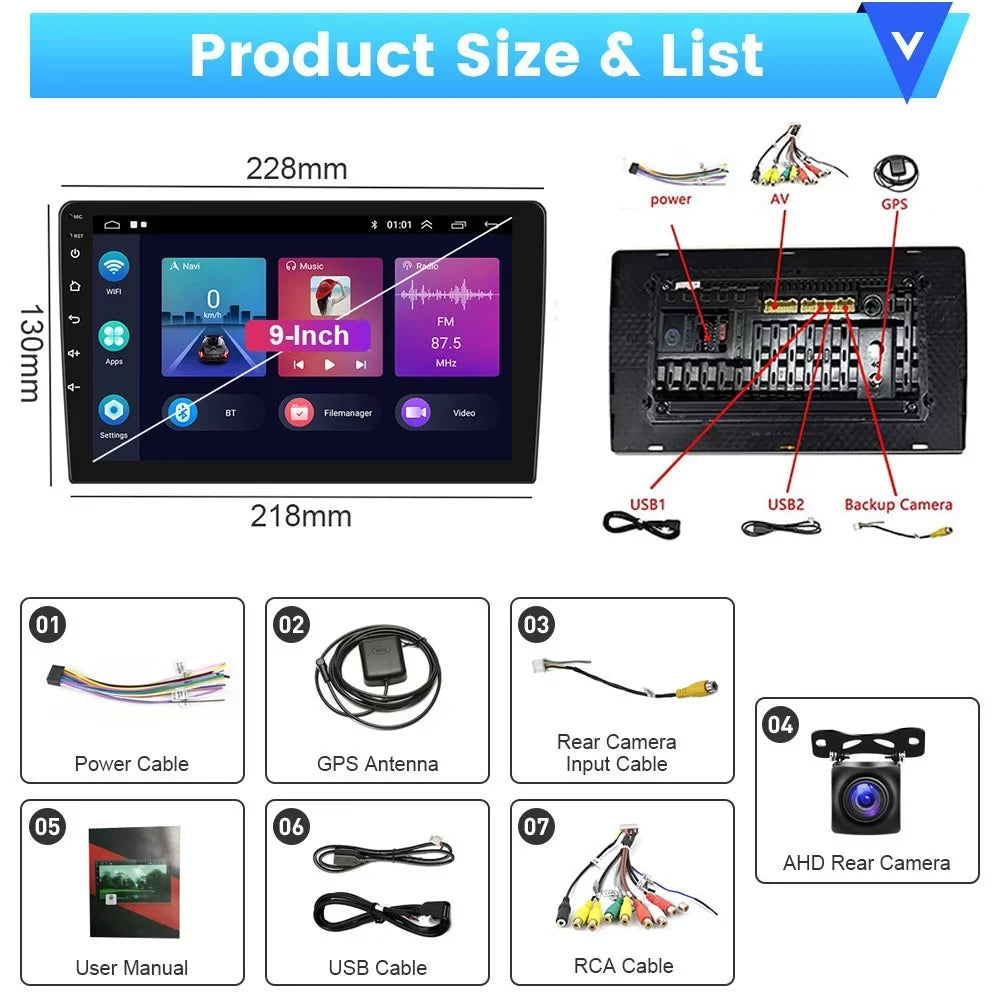 Stereo Link Bluetooth Grand 9'' for Wireless Auto USB, Car Touchscreen GPS Android Cherokee Camera Mirror Android 2+64G Hifi Backup 2008-2013 WIFI Carplay AHD Podofo Jeep Radio FM 13