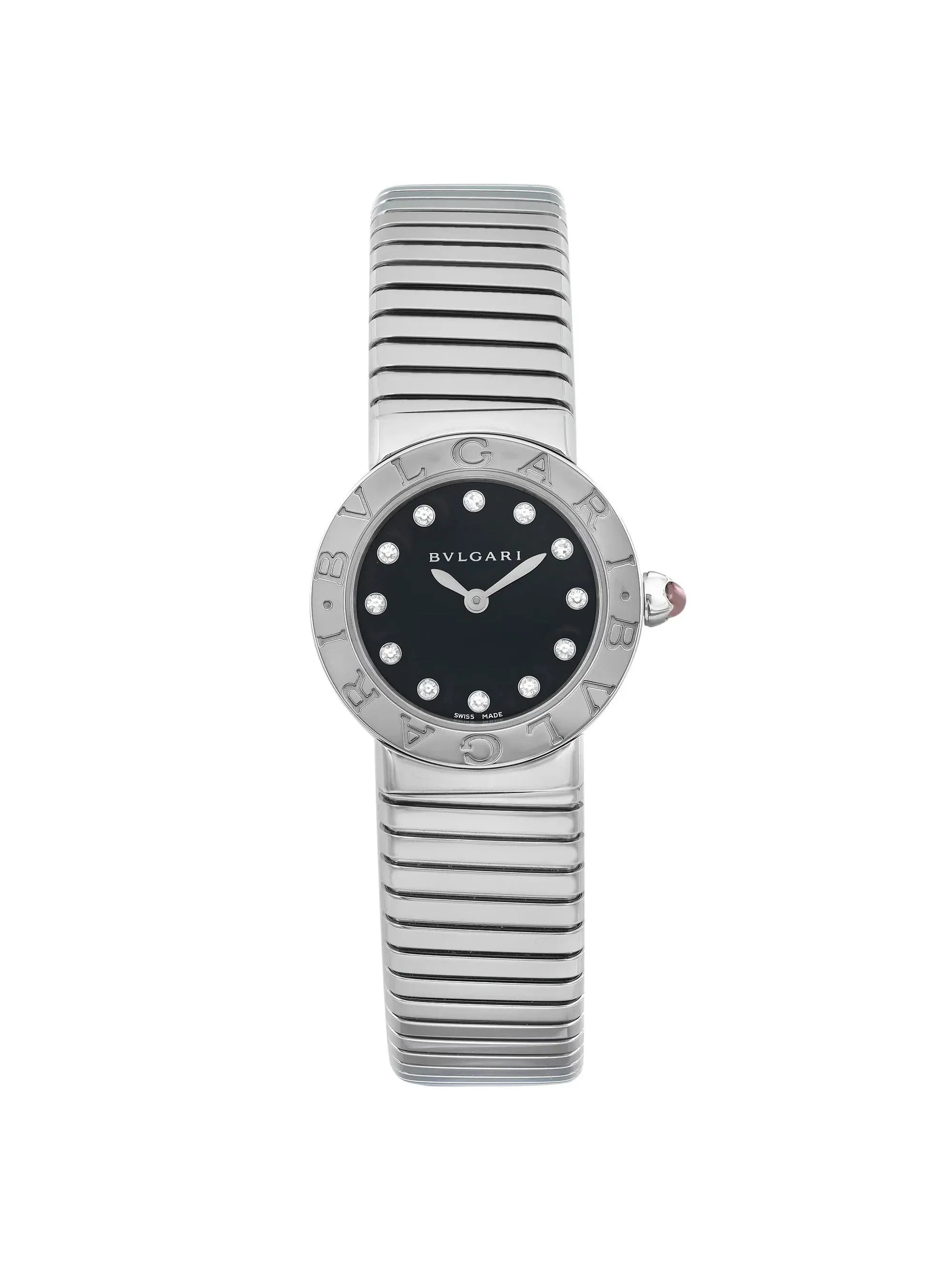 New Watch Bulgari Quartz Diamond Ladies Steel Black Dial Bvlgari 102145 26mm
