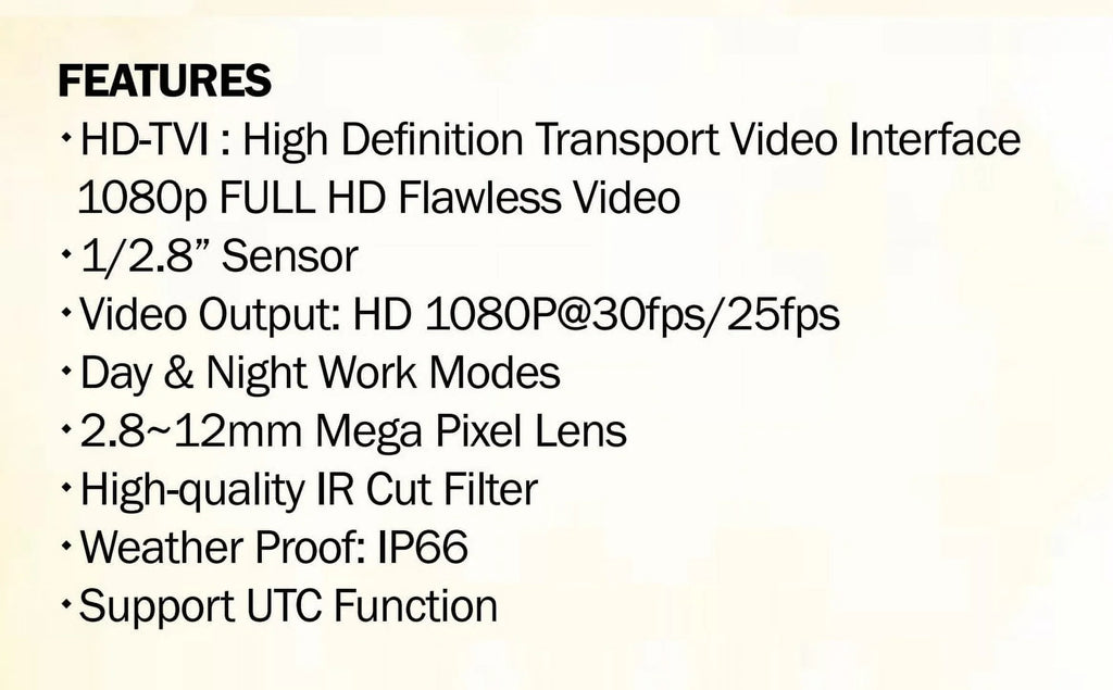 HD-TVI Bullet 12V Eyemax IR TIR-0712V Outdoor DC Camera, 2MP LED 2.8-12mm, 72