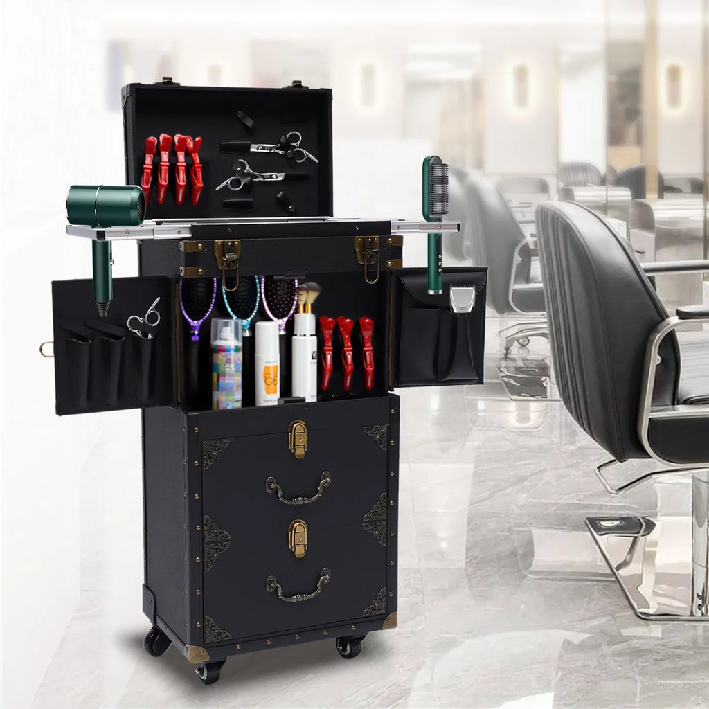 with Miumaeov Organizer Train Box Case, Tool Rolling Makeup Holder Dryer Lockable Stylist Travel Trolley Luggage, Beauty Cosmetic Salon Hair Hairdressing