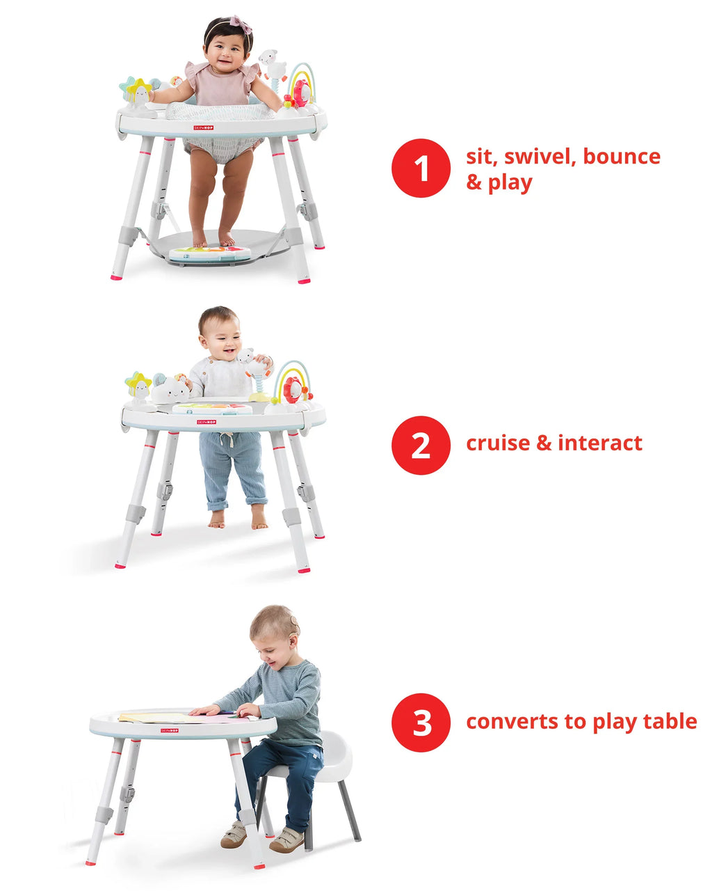Baby Lining Skip 4mo+, with Play Grow-with-Me Hop Cloud Activity Interactive Center Silver Center: 3-Stage Functionality,