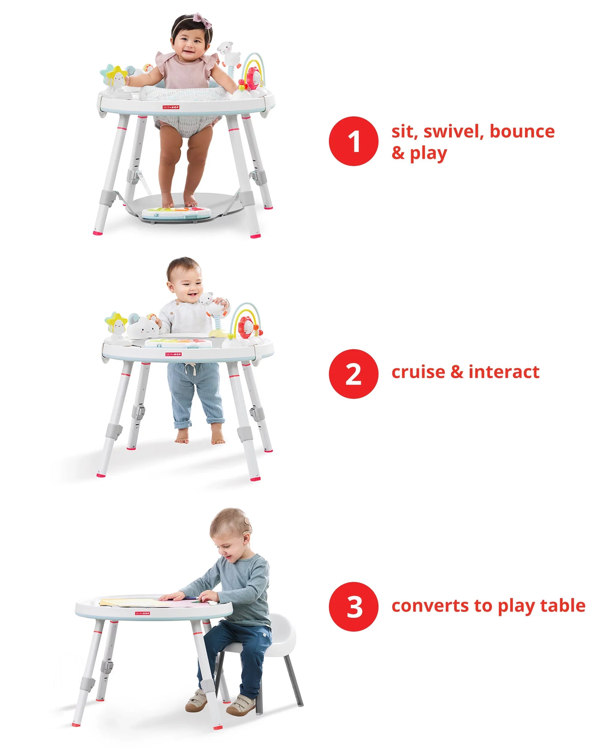 Baby Lining Skip 4mo+, with Play Grow-with-Me Hop Cloud Activity Interactive Center Silver Center: 3-Stage Functionality,