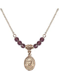 18-Inch Charm Gold Damien Saint with Beads Hamilton Plated Necklace Month Purple 4mm February Stone Molokai and of Birth