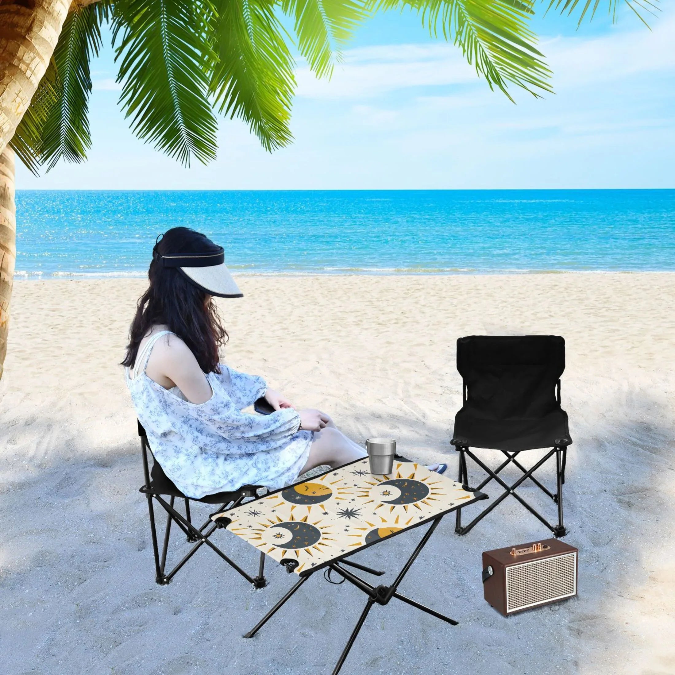 Table for Camping Beach BBQ Table Folding with Bag Outdoor Portable Table Moon Sun and Storage Stars Picnic Fishing Travel Compact