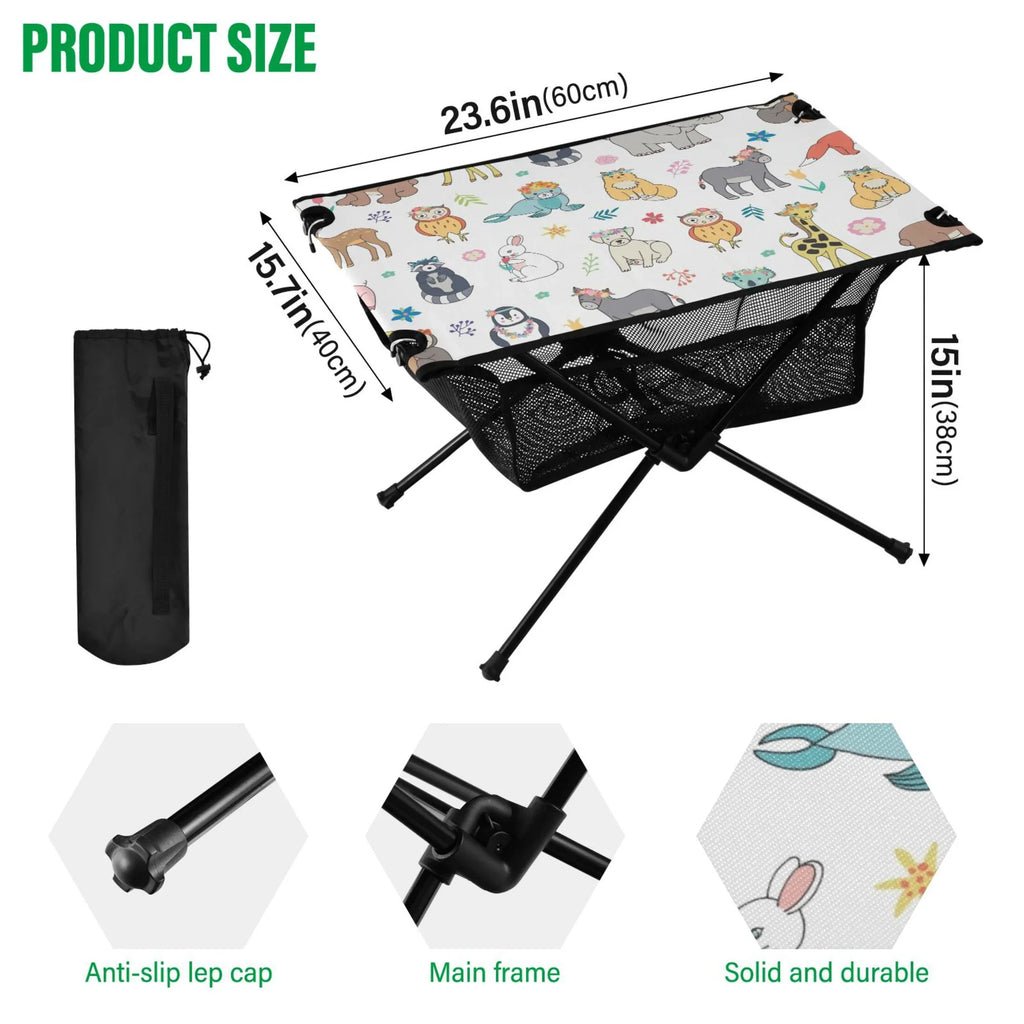 Outdoor Elephant Beach BBQ Giraffe Table Table Folding for Table Compact Fishing Portable Camping Storage Cartoon with Bag Bear Travel Fox Picnic