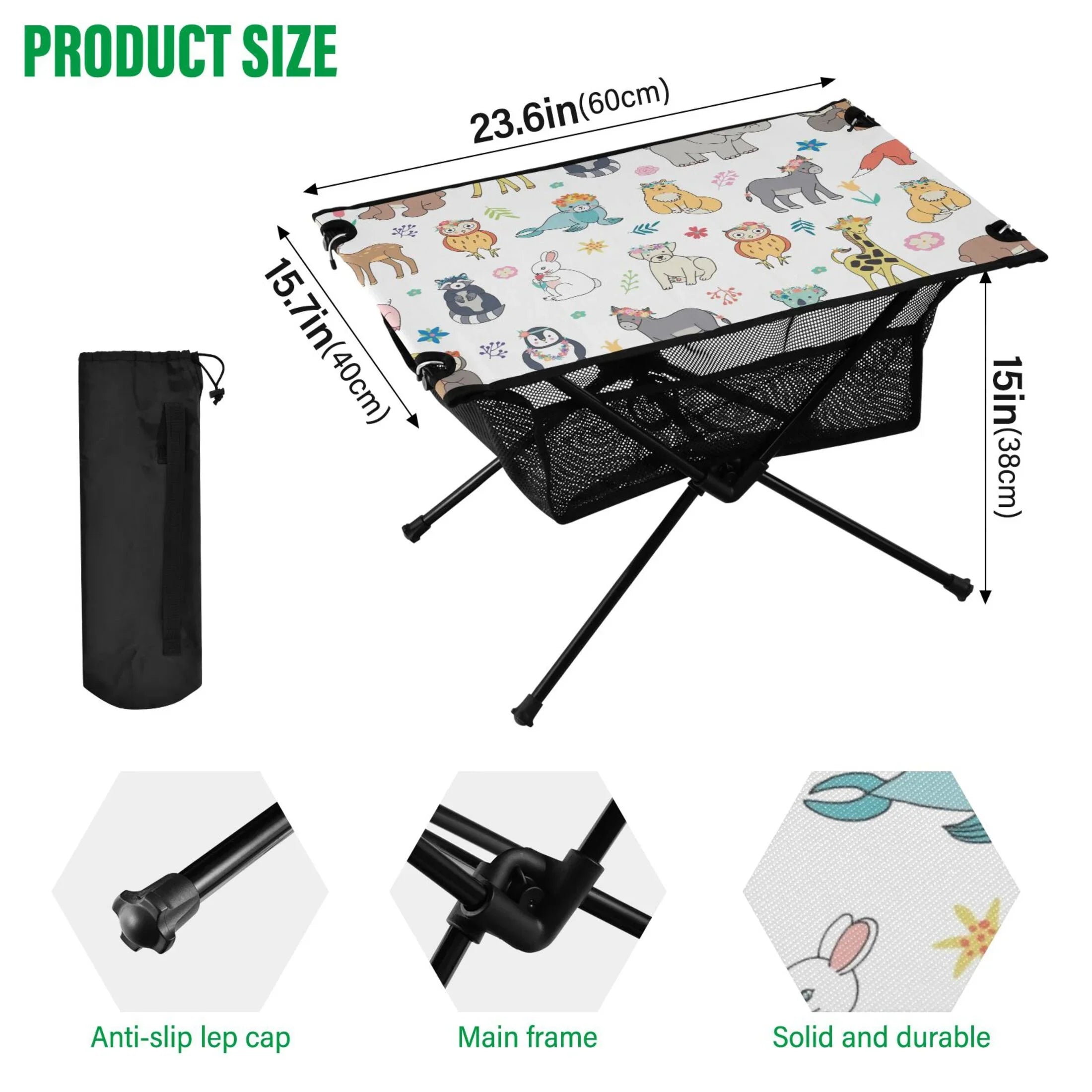 Outdoor Elephant Beach BBQ Giraffe Table Table Folding for Table Compact Fishing Portable Camping Storage Cartoon with Bag Bear Travel Fox Picnic