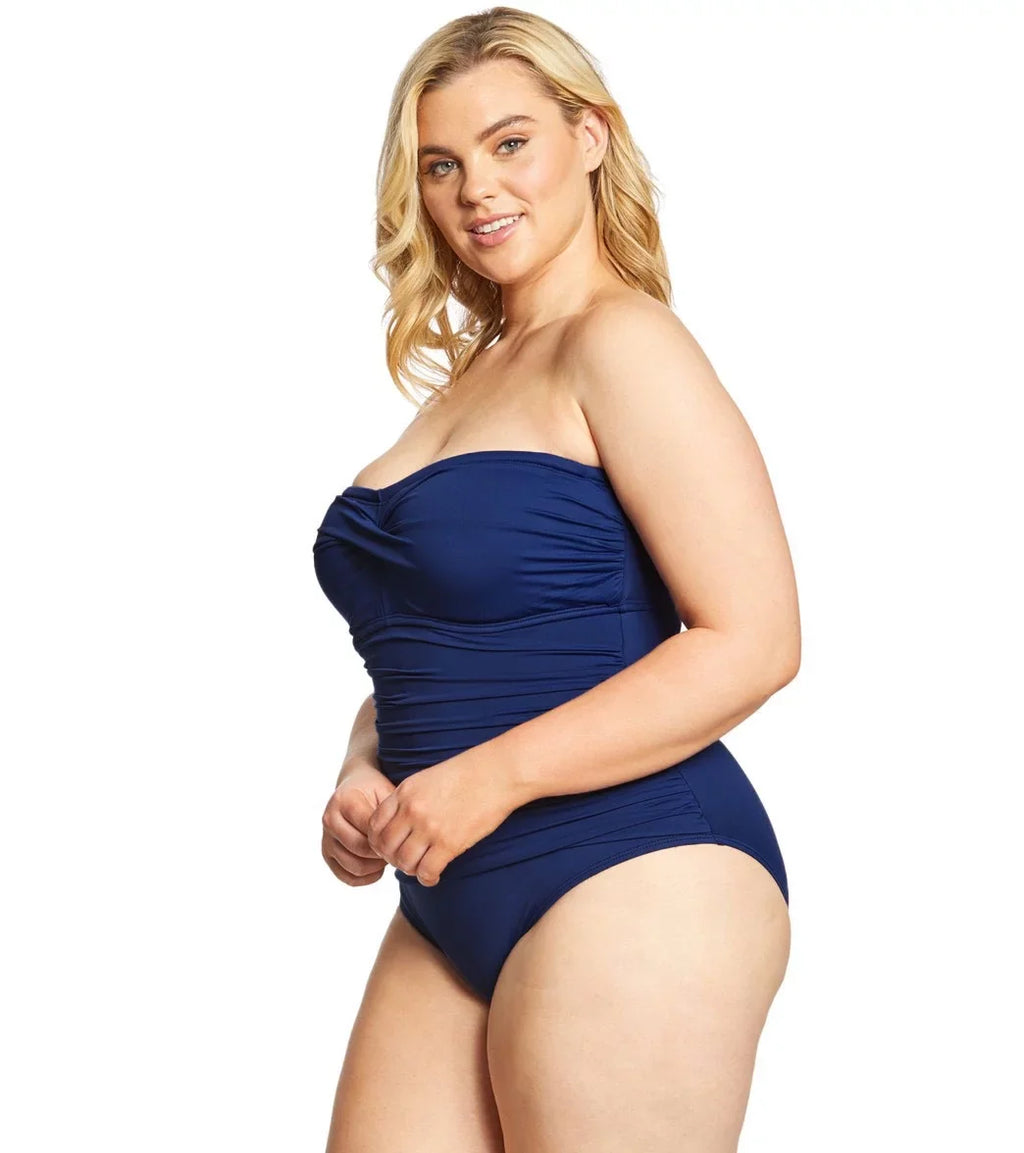 Bandeau One-Piece Lauren 16W Plus Swimsuit Women Size Navy Ralph Twist