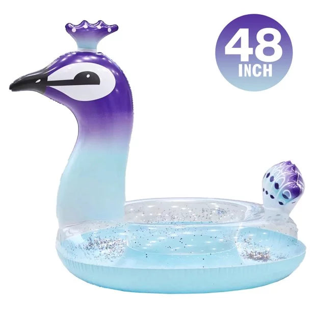 for Fast Peacock Beach Swim Toys Lounge Inch Fun Water 48 Kids Party Raft Designed Valves Game | Float Decorative Glitter Floaties Inflatable with Malai Pool