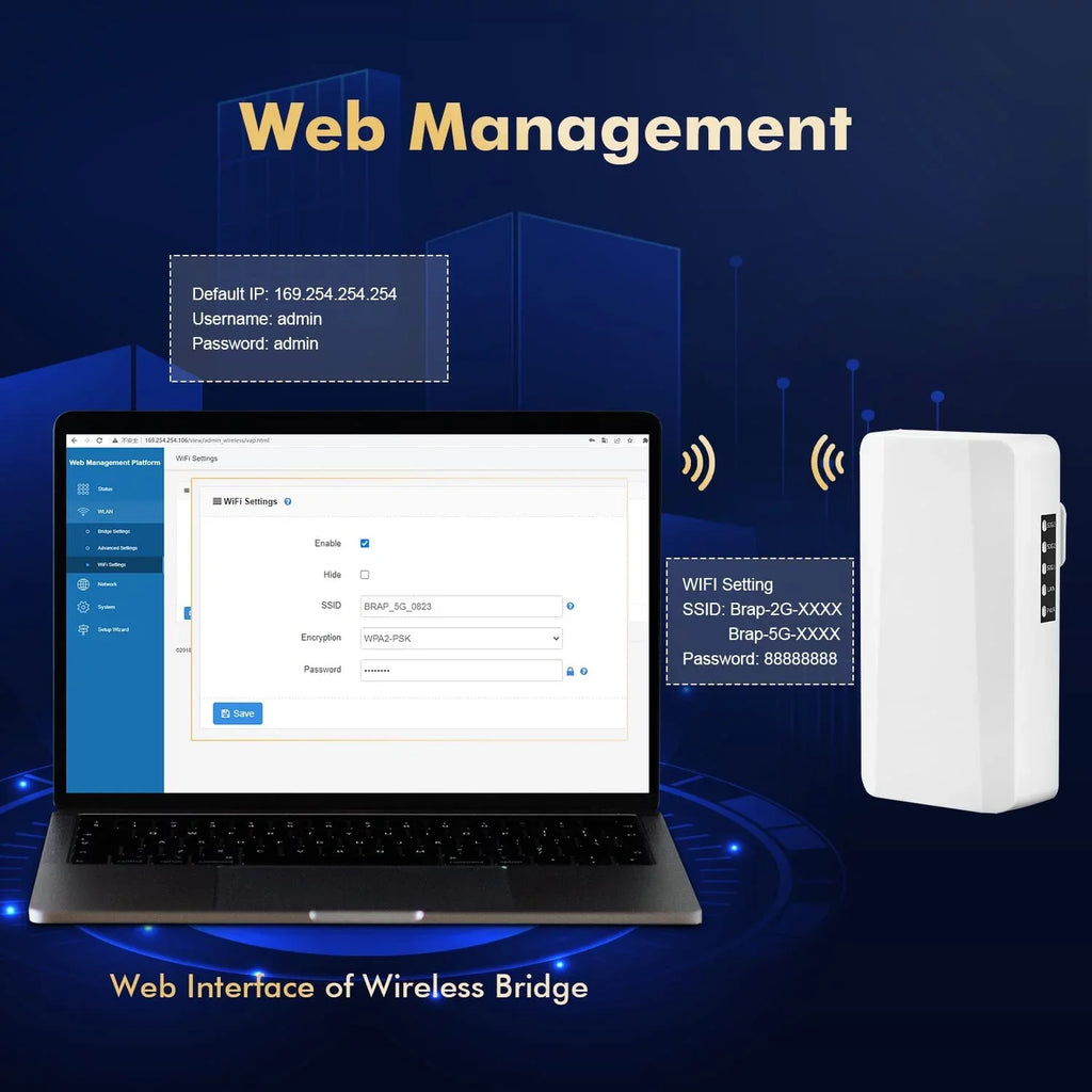 24V 500M-1KM Ethernet Outdoor Port, 2.4GHz 2X Bridge, Bridge, Point PoE Point 100Mbps to Distance,