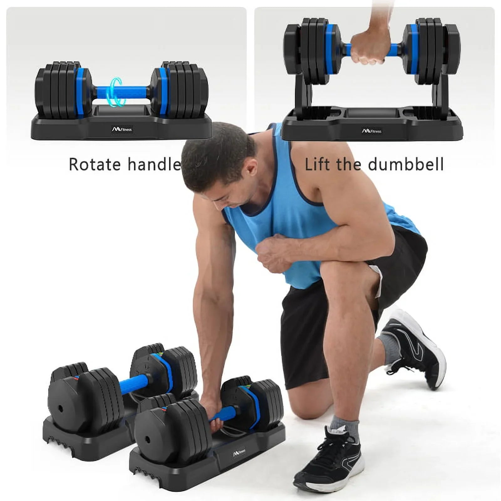 Suitable 55lb Handle, x2 Dumbbell Full by of with Adrinfly Tray, Dumbbell Adjust with - Adjustable Set Fast Anti-Slip Fitness Turning Weight for Exercise Workout Handle Dumbbell Body 2