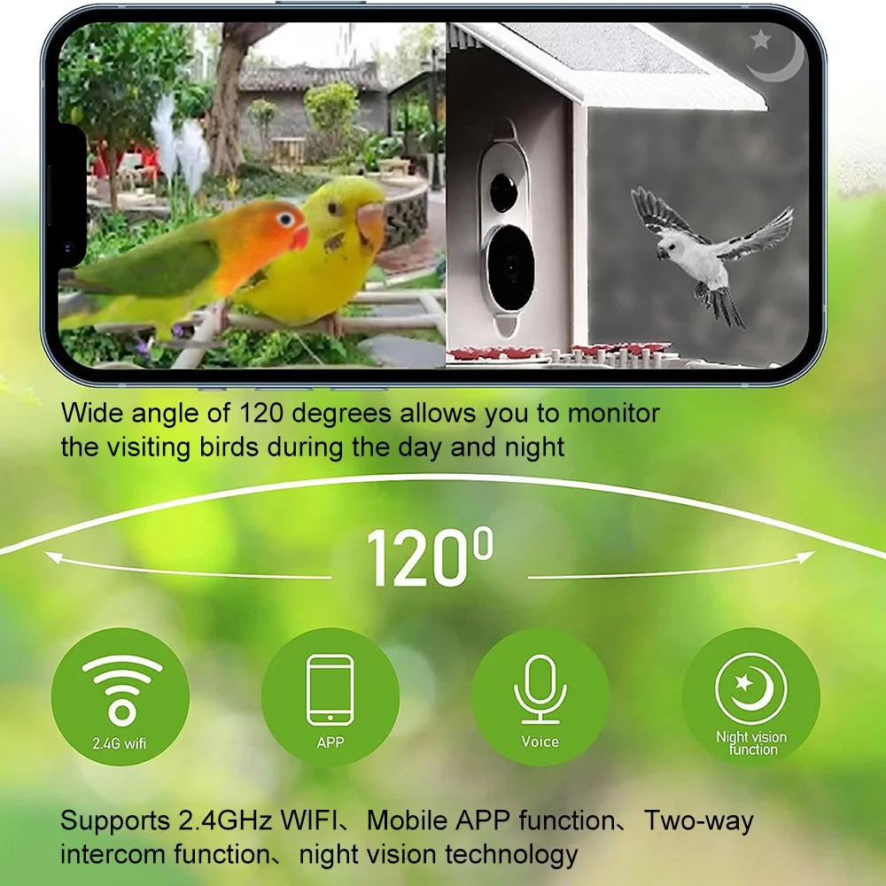 TF IP65 Identify Waterproof Bird AI Notification, Enthusiasts Capture WIFI Bird Bird Watching Real-time 1080P Auto for Species, Cards Motion 128G Feeder Video, Smart moobody Camera Detection, Bird