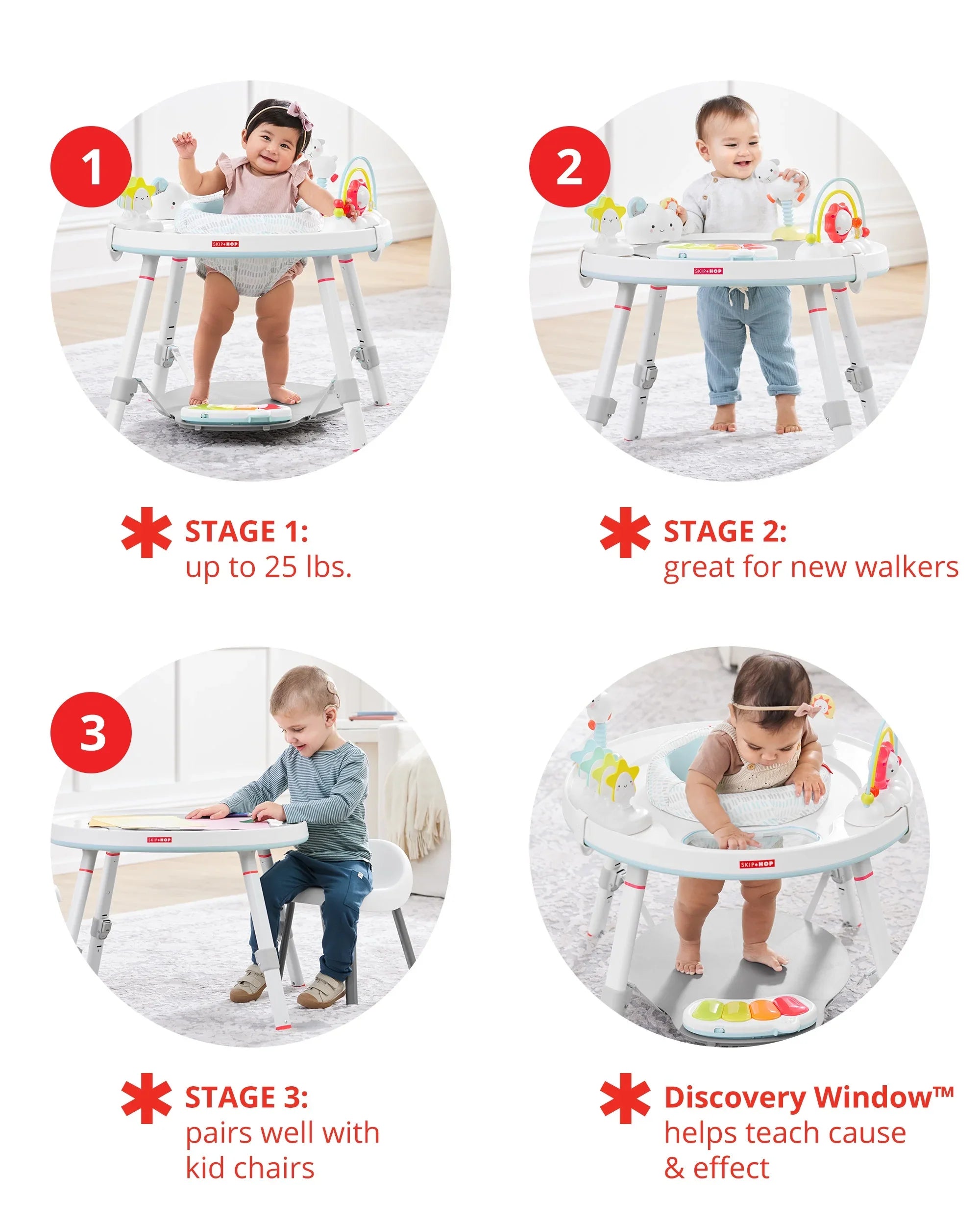 Baby Lining Skip 4mo+, with Play Grow-with-Me Hop Cloud Activity Interactive Center Silver Center: 3-Stage Functionality,