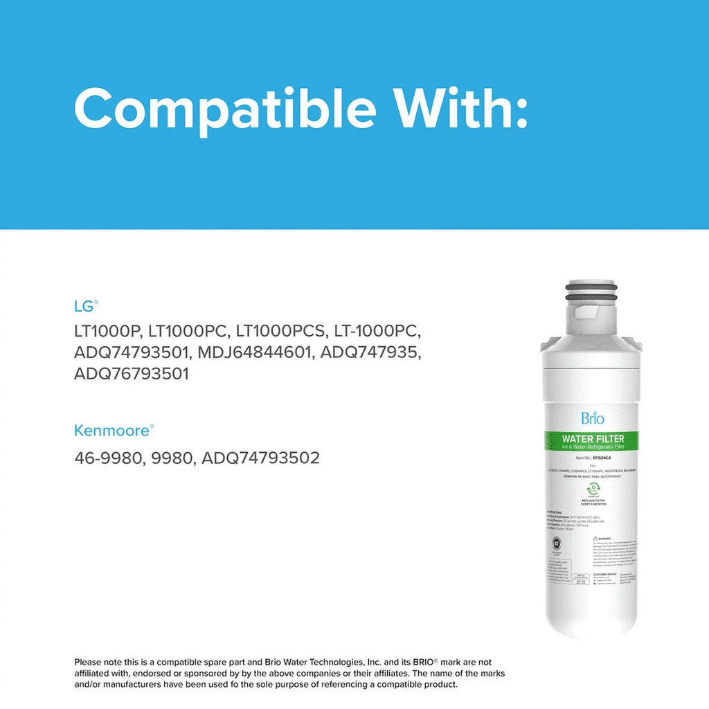 Compatible LT1000PCS, Brio Filter Pack Water With Replacement LGLT1000P, Refrigerator LT-1000PC 3 LT1000PC,