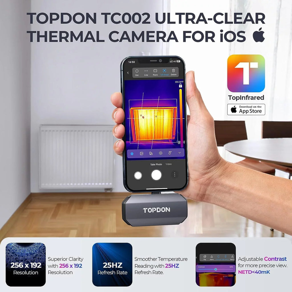 Resolution 40mk Thermal Imaging 192 High Sensitivity (iPhone Range iPad) Thermal for & x iOS TC002 TOPDON 256 Camera -4F~1022F Temperature Thermal IR Camera,