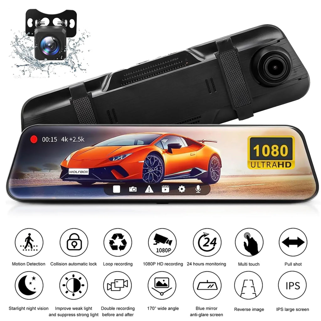 Camera,G-Sensor, Angle,with Backup Cable Rear 170° Front Cam,Kepeak FHD Monitor, and Wide Meters Full Mirror Touch 5.5 Dash 1080P Screen View Parking 10"