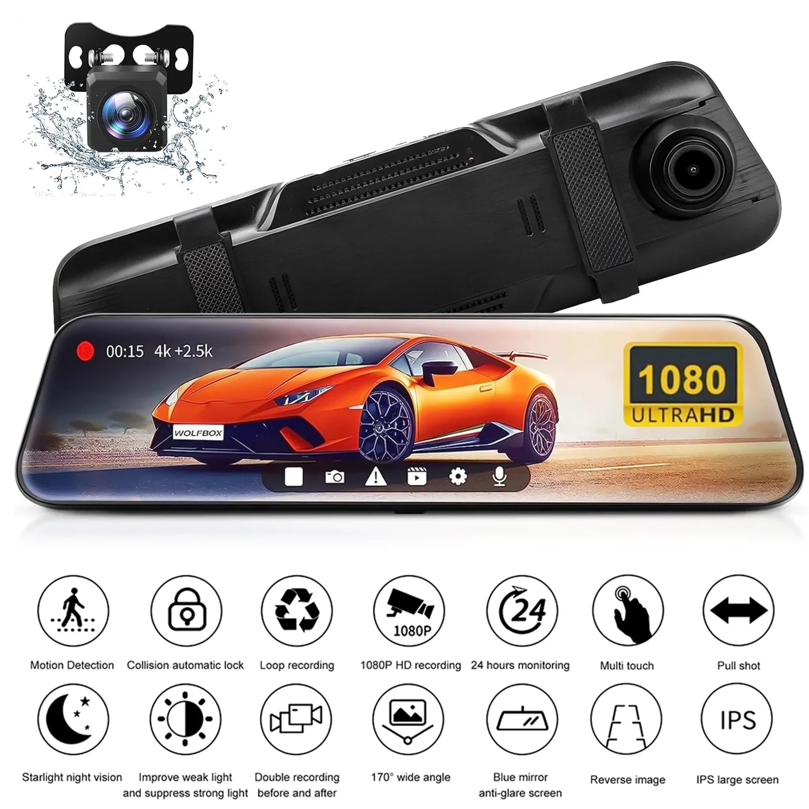 Camera,G-Sensor, Angle,with Backup Cable Rear 170° Front Cam,Kepeak FHD Monitor, and Wide Meters Full Mirror Touch 5.5 Dash 1080P Screen View Parking 10"