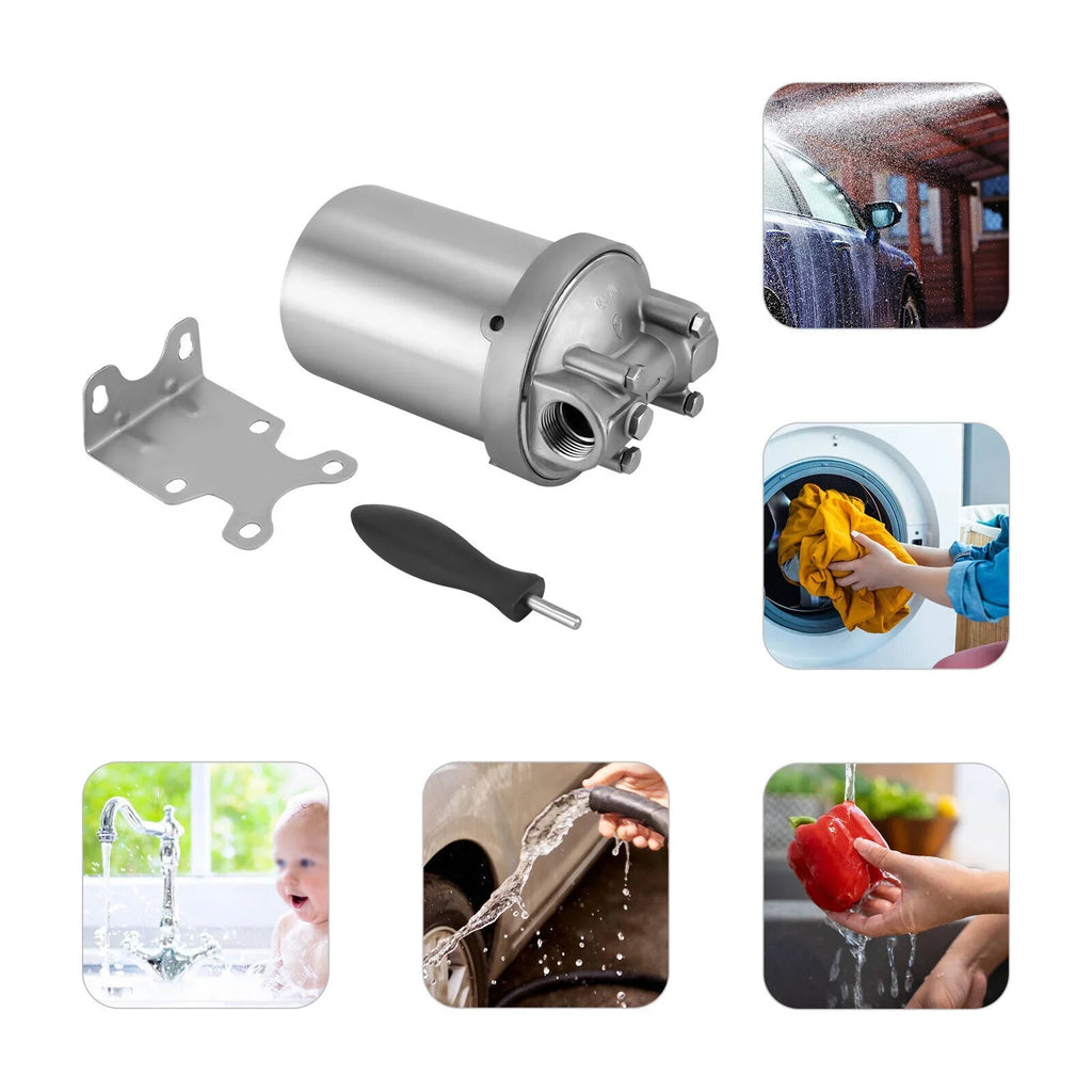 Stainless Inlet and Bracket Wrench Filter Filter Shell Steel Stainless Filter Steel inch with Housing Duty Shell Heavy Outlet Silver 3/4 Pin Water Filter Water and 5 inch NPT Water Miumaeov