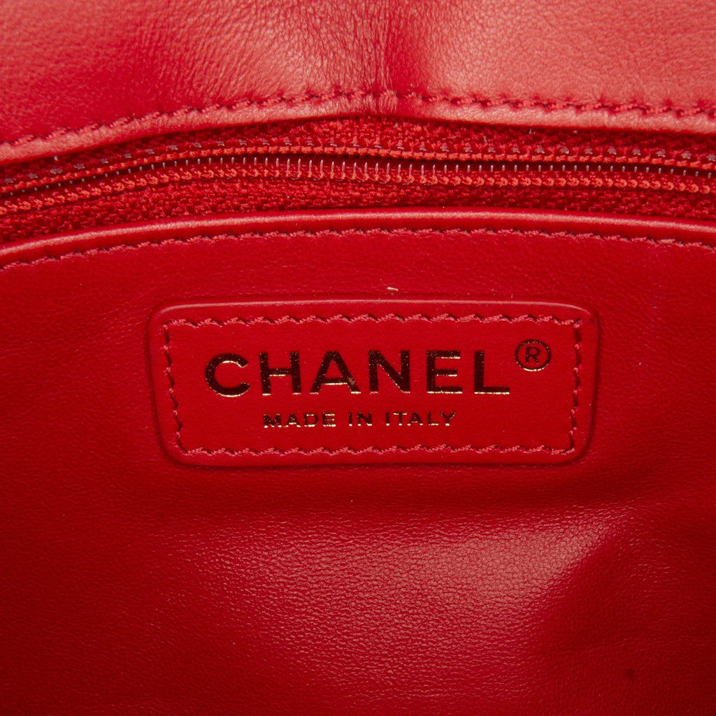 Bag Satchel Unisex Easy Pre-Owned Lambskin Carry (Good) Flap Authenticated Small Leather Chanel Red