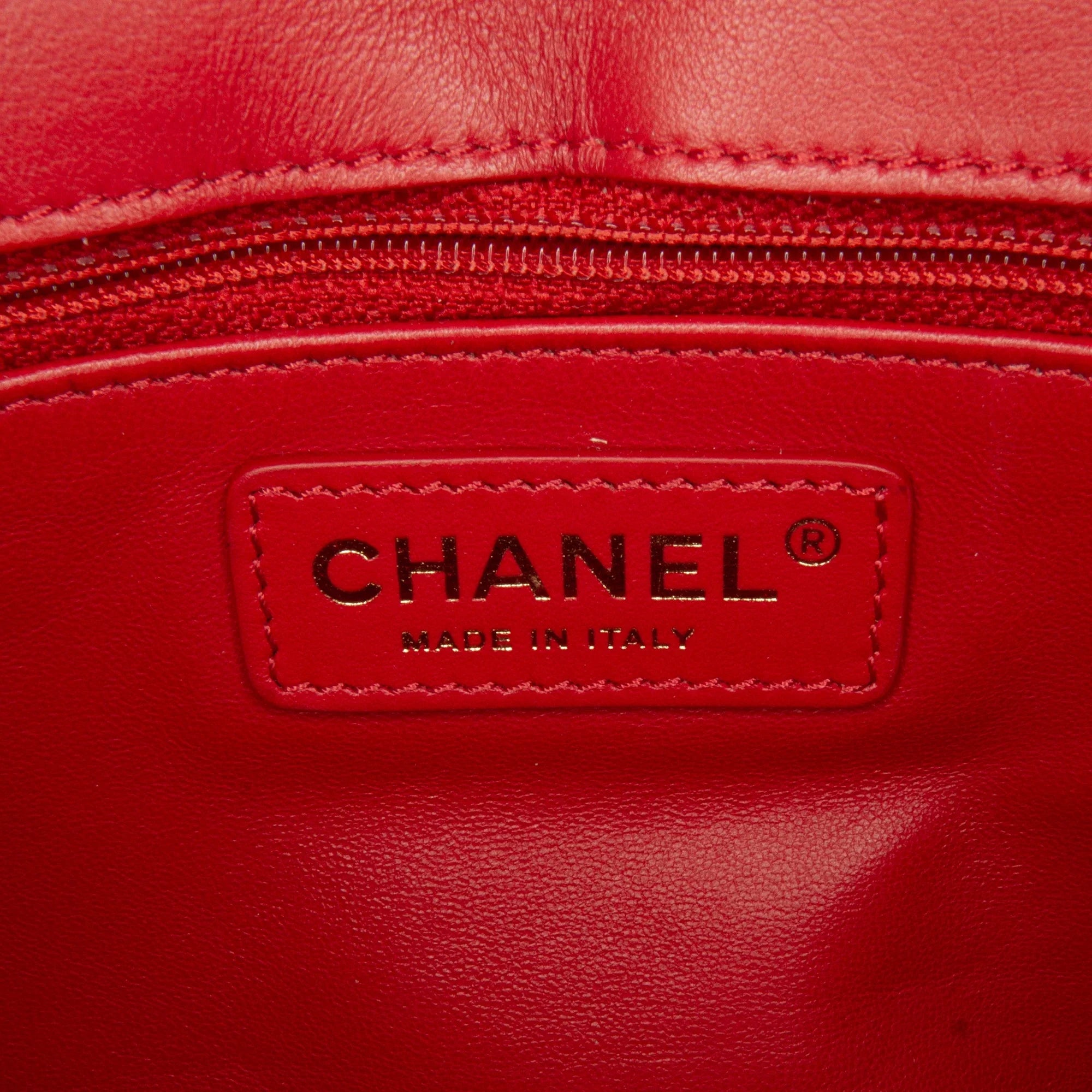 Bag Satchel Unisex Easy Pre-Owned Lambskin Carry (Good) Flap Authenticated Small Leather Chanel Red