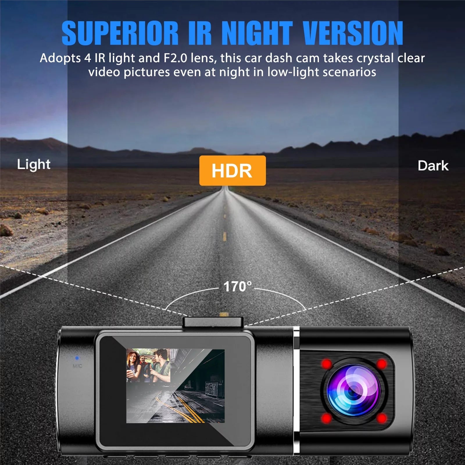 Loop Cabin Car Cam Driving Inside Camera IR 24H Dual Night Front Recording Parking Camera, TSV Recorder, Cam Dash G-Sensor Car Dash with Vision, Mode, 1080P