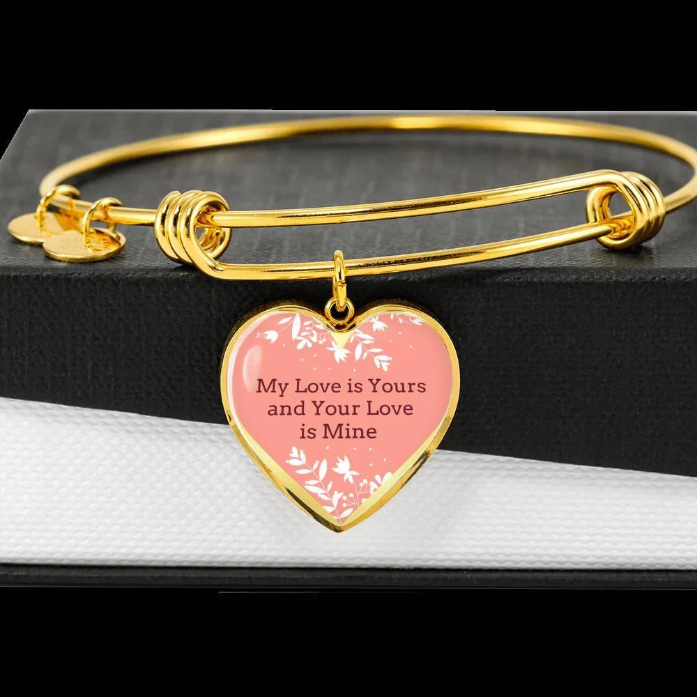 My or Pink is Bangle 18k Steel Gold Heart 18-22" Yours Love Stainless