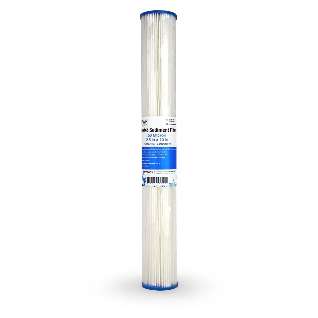 25 Pleated Filter 2.5x20" Sediment Pack micron 50 Cartridge Poly Water