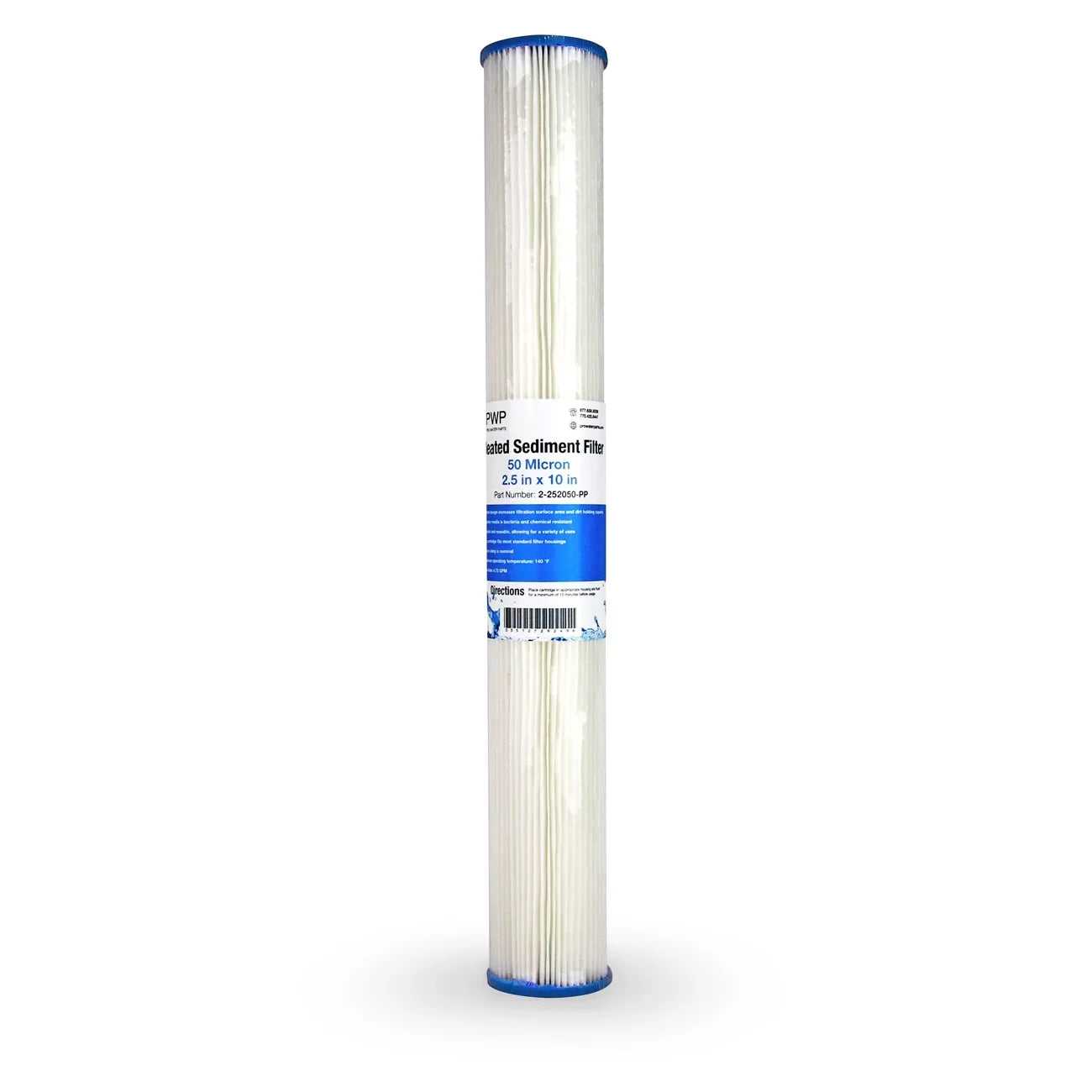 25 Pleated Filter 2.5x20" Sediment Pack micron 50 Cartridge Poly Water