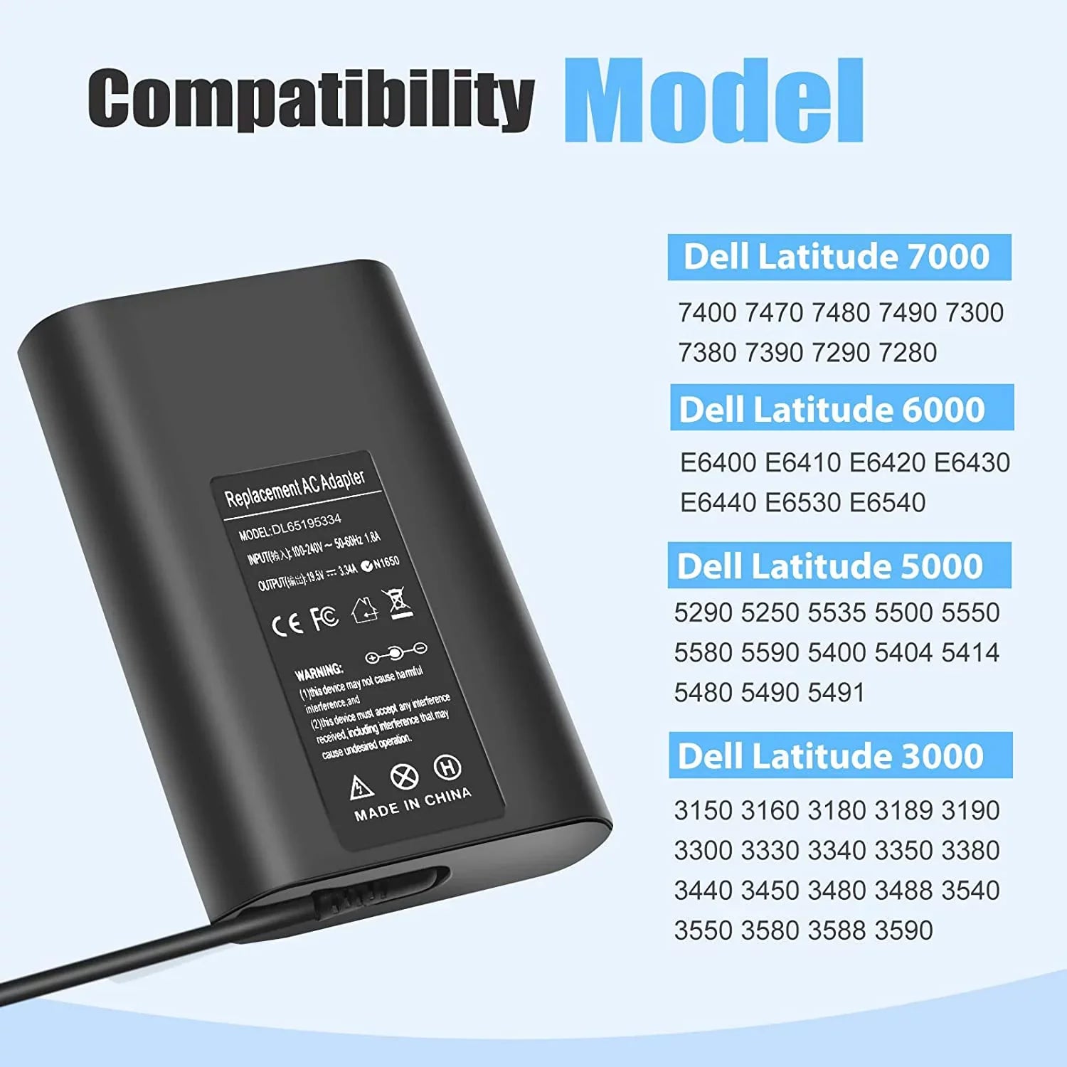 E7480 5500 AC Laptop LA65NM130 7490 E5400 7390 E6540 3440 7480 Charger Dell LA65NS2-01 5480 E5420 E7470 Adapter E5450 65W for E6430 7400 E5470 5400 E6420 Latitude