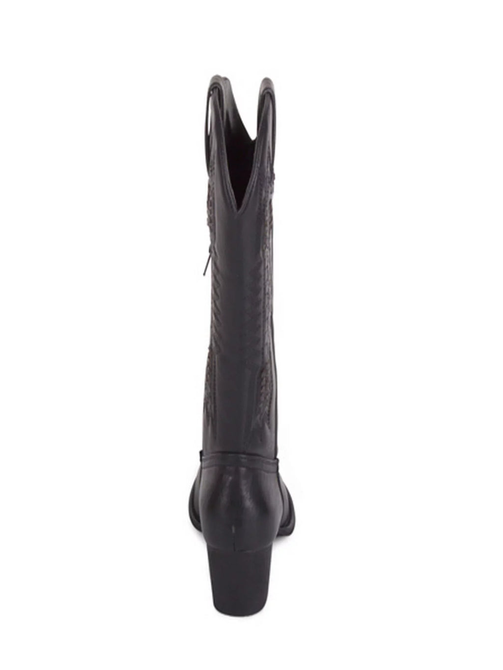 Woven Padded Womens Block Heel Pointed WANTED Western Black Boot Texan Tabs Detailing Pull Whip-Stitch Toe 8.5