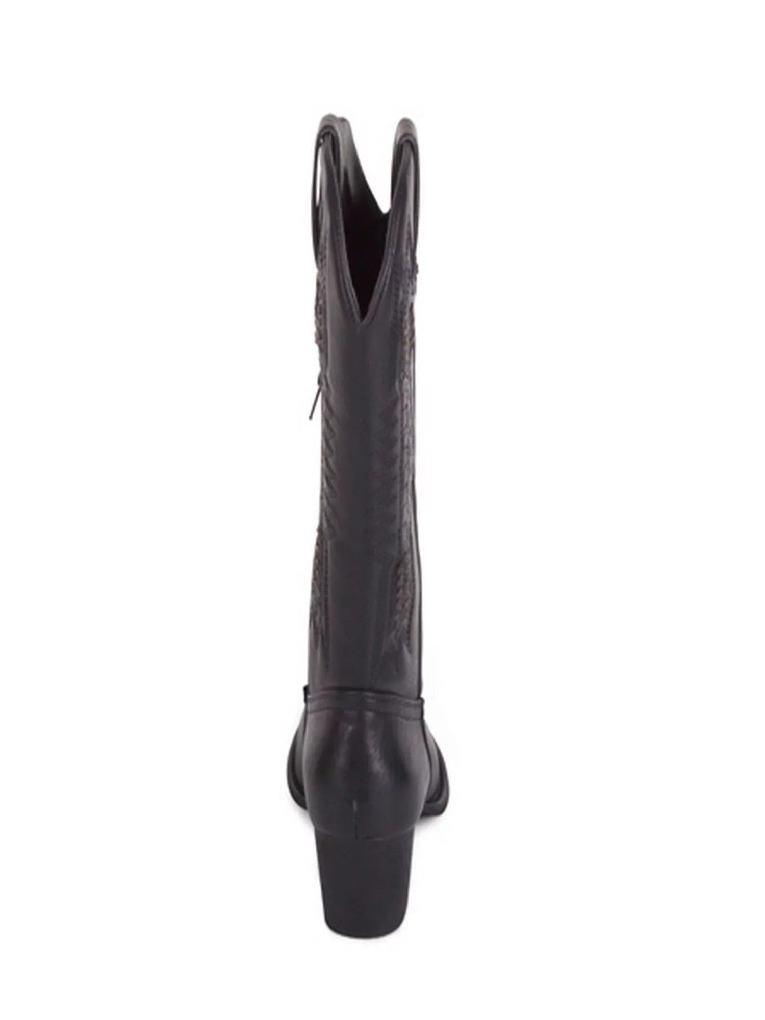 Woven Padded Womens Block Heel Pointed WANTED Western Black Boot Texan Tabs Detailing Pull Whip-Stitch Toe 8.5