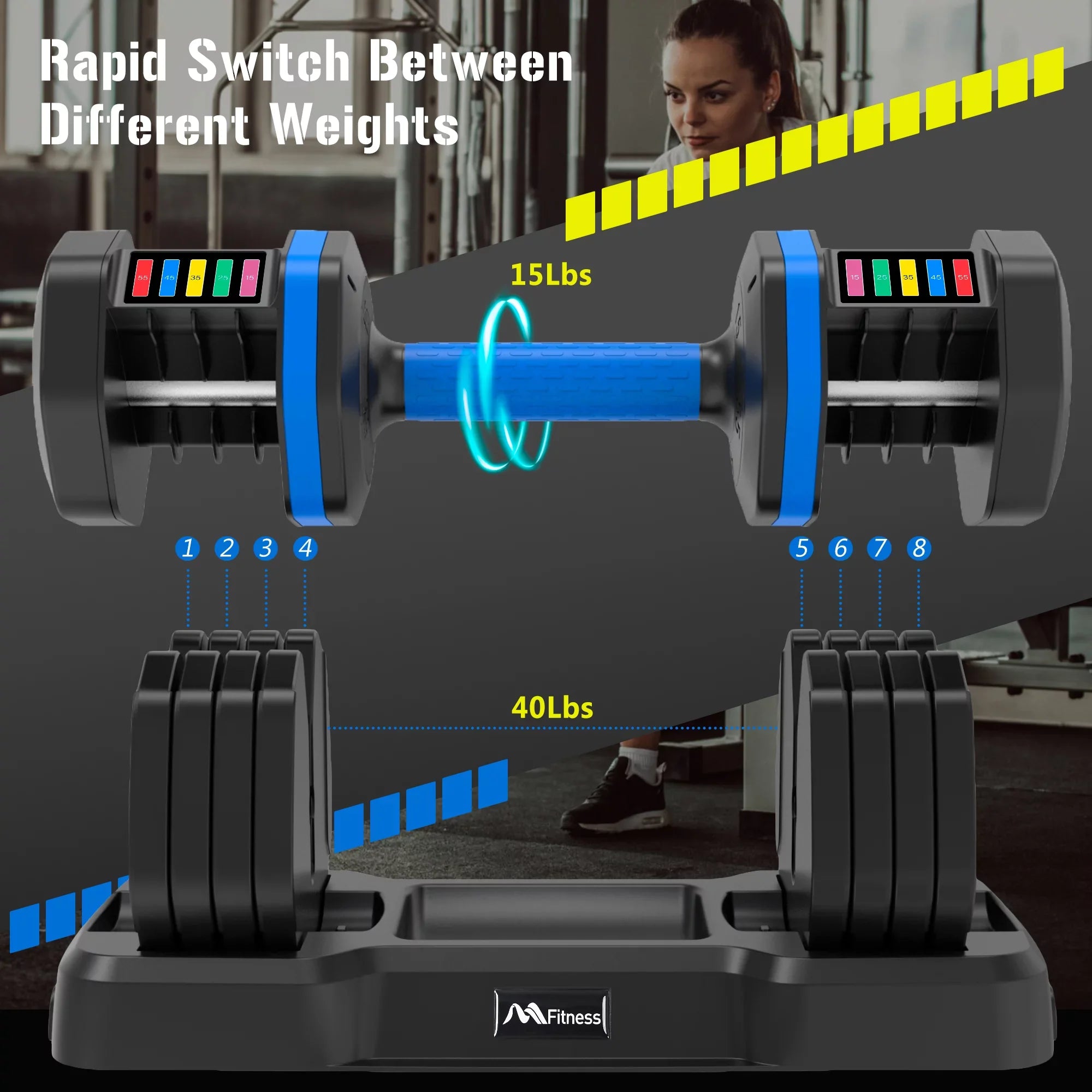 Suitable 55lb Handle, x2 Dumbbell Full by of with Adrinfly Tray, Dumbbell Adjust with - Adjustable Set Fast Anti-Slip Fitness Turning Weight for Exercise Workout Handle Dumbbell Body 2