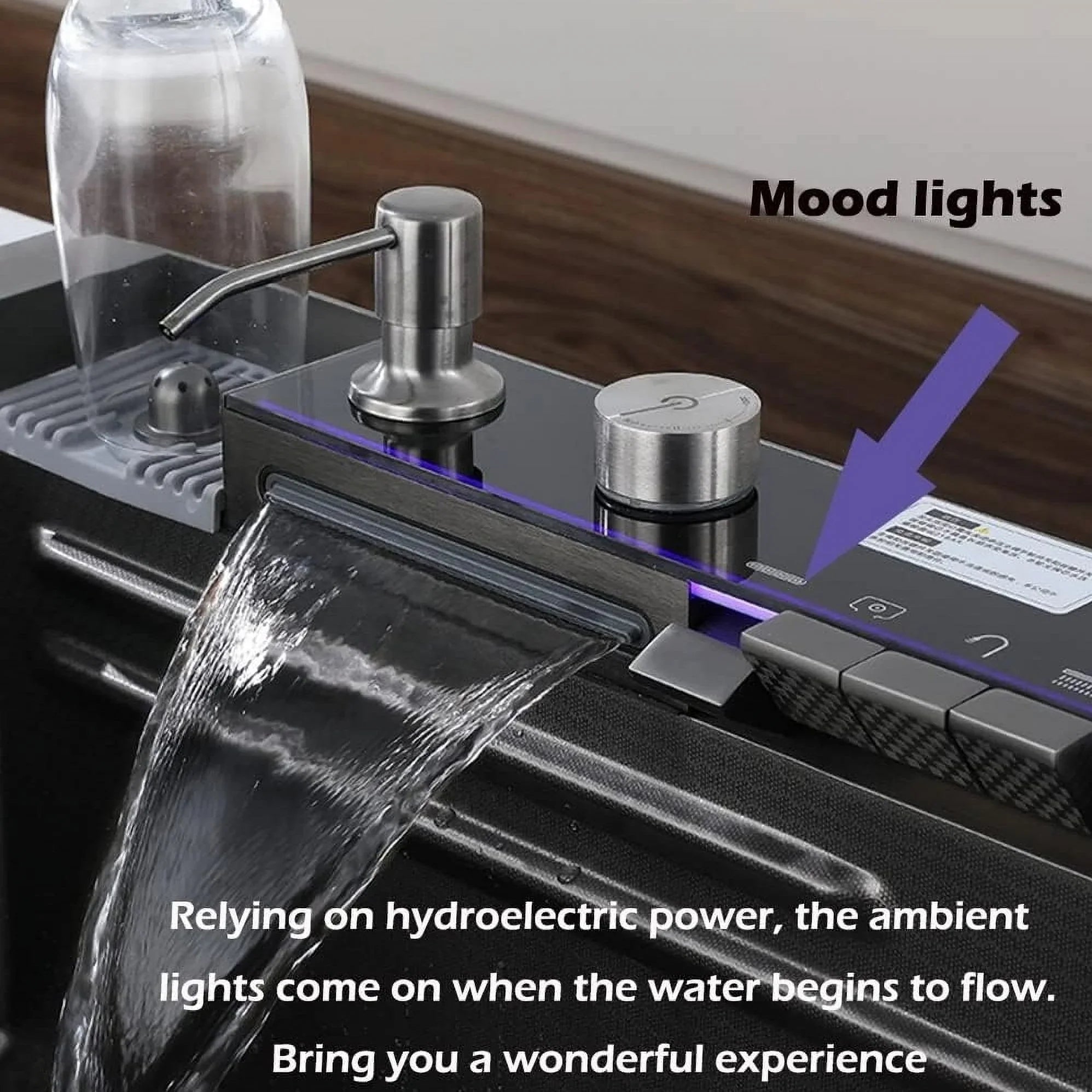 Flying Rain SinkIntegrated Tap Sink Waterfall Set Pull-Out with Household Nano Black INCH 29.5 Sink