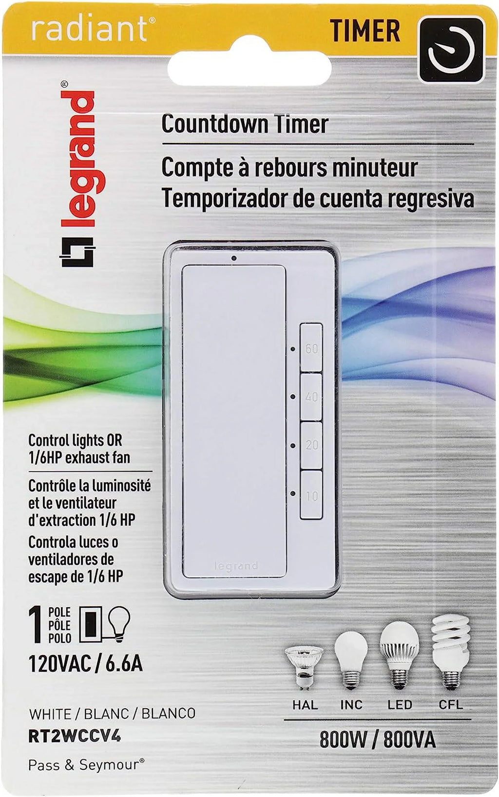 4 Pass Seymour Switch 60MIN WHT Pack & Timer Legrand