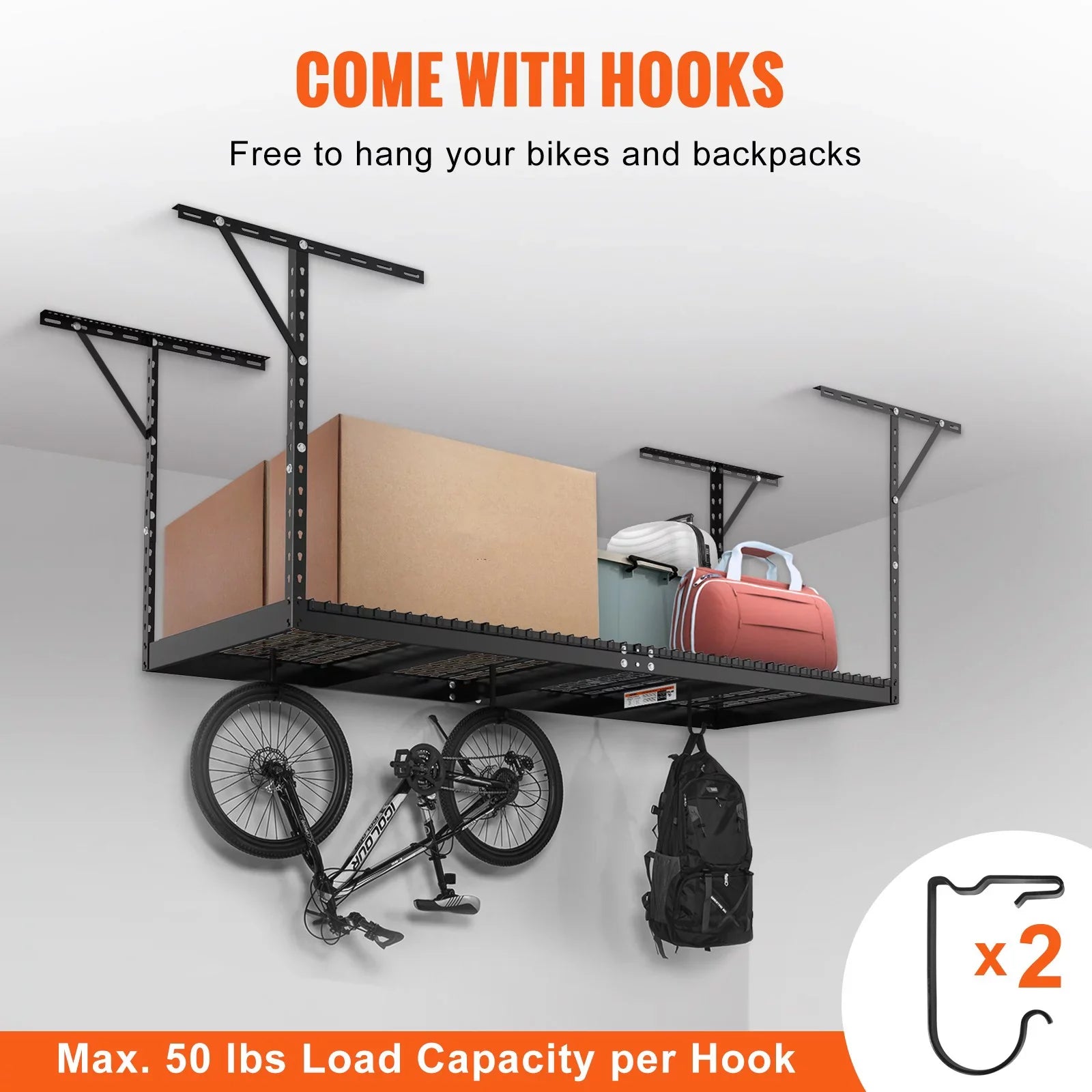 Storage Rack Overhead Garage BENTISM Rack Black 600lbs Ceiling 36x96in Adjustable