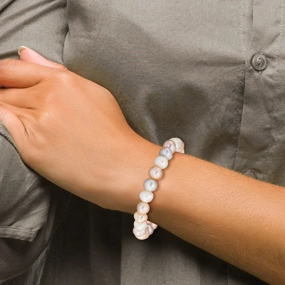 QQH5465 Stretch FWC 8-9mm Bracelet White/Pink/Purple Pearl