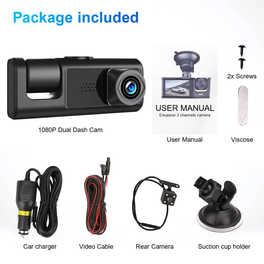 1080P Lens Jinyi Video Dash Cam Front/Rear/Inside G-sensor Car Dual Camera Recorder