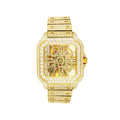 Skeleton Gold 14K Automatic Mens Steel Tone Dial Watch Diamond Stainless Custom Moissanite