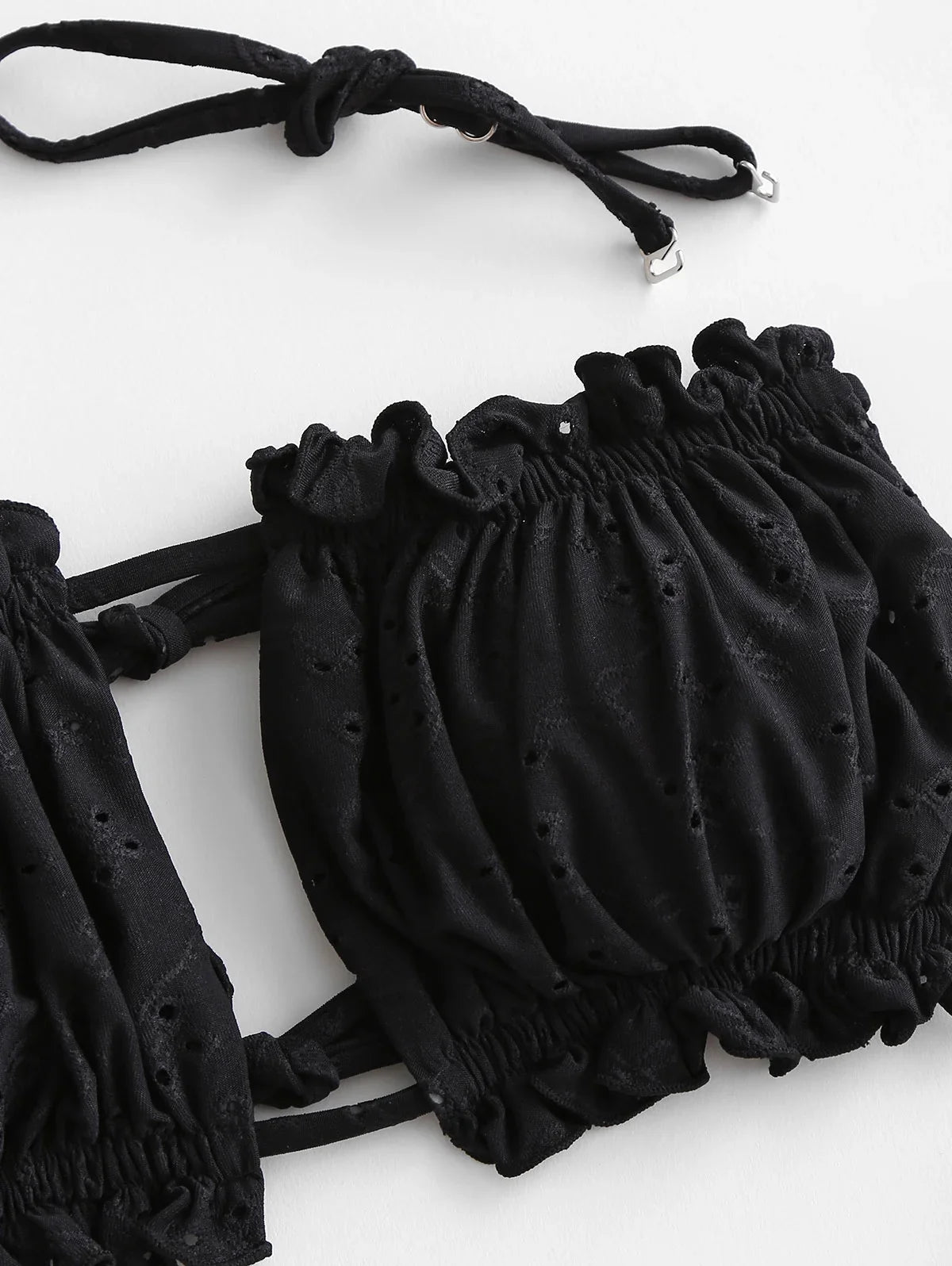 Suits Womens Ruffle Piece Tie Sexy Cutout ZAFUL 2 Ribbed Cut Bikini Bathing Swimsuit High Bandeau