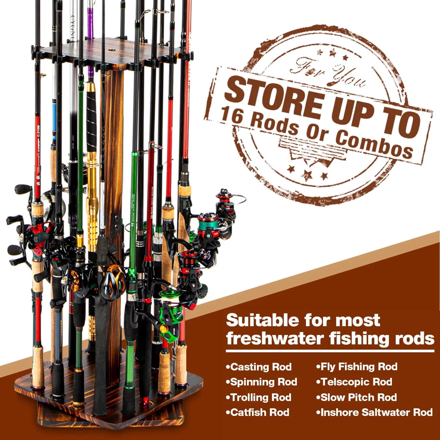 Rod Rods Fishing Men Rotating Garage Fishing Pole Holders Gifts Degree Holds up Wood Ghosthorn 16 for , for to 360