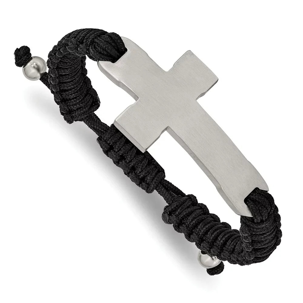 Brushed Black Steel Cross Bracelet Primal Steel Nylon and Adjustable Polished Stainless