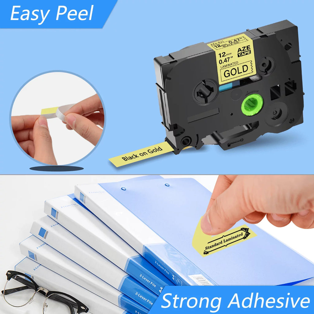 Black 50PK TZ Tape P-touch TZe-831 TZe831 TZ831 Laminated 12mm on for Brother GREENCYCLE Compatible TZ-831 Gold TZe Label