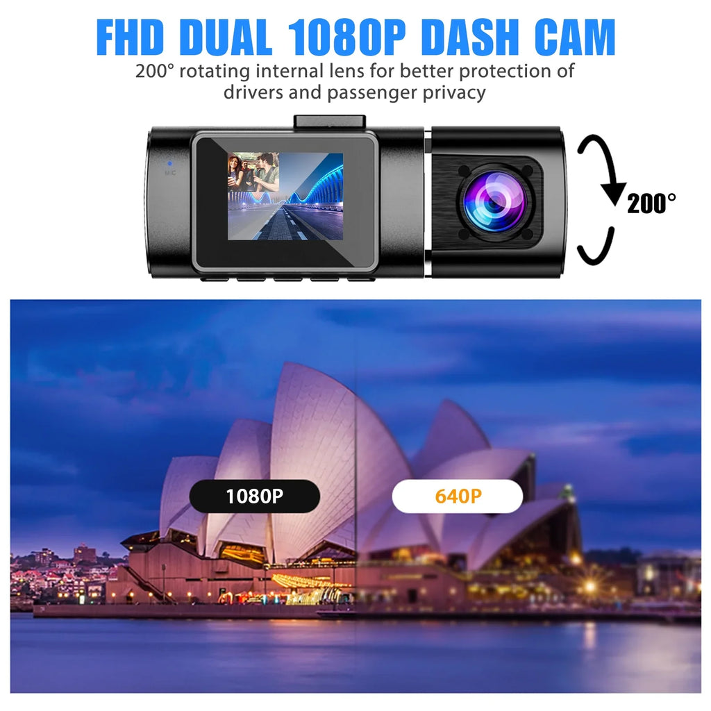 Loop Cabin Car Cam Driving Inside Camera IR 24H Dual Night Front Recording Parking Camera, TSV Recorder, Cam Dash G-Sensor Car Dash with Vision, Mode, 1080P