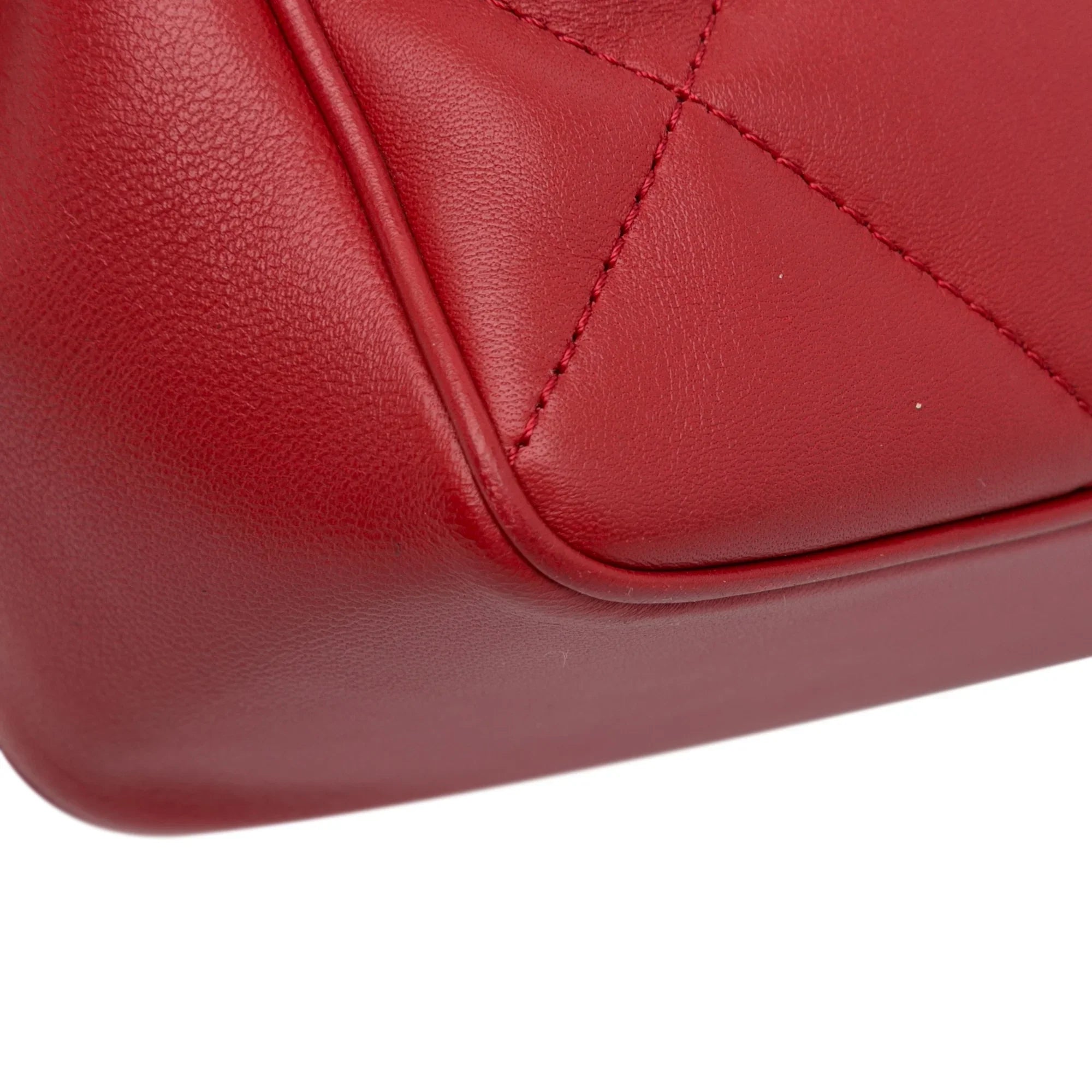 Bag Satchel Unisex Easy Pre-Owned Lambskin Carry (Good) Flap Authenticated Small Leather Chanel Red